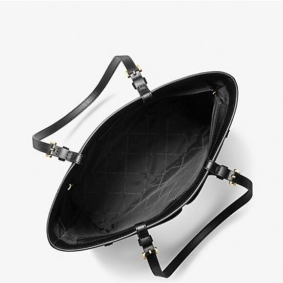 New Michael Kors Jet Set Travel Medium Double Pocket Tote Black - Picture 3 of 5